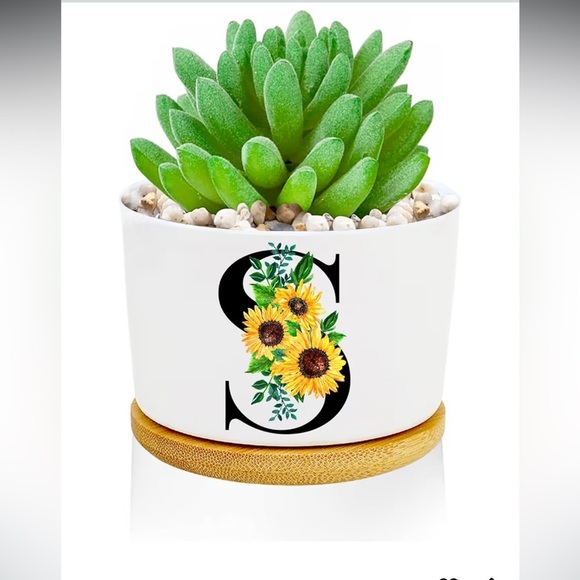 White Planter with Sunflower Design S - Picture 4 of 4